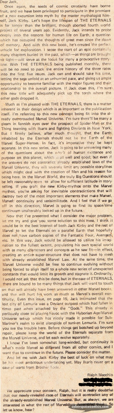 Eternals letters page with Ralph Macchio