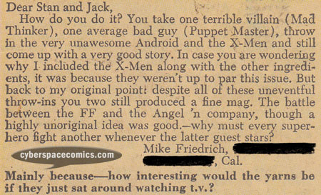 Fantastic Four letters page with Mike Friedrich
