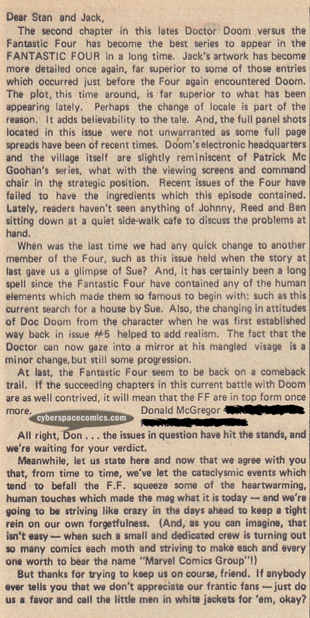 Fantastic Four letters page with Don McGregor