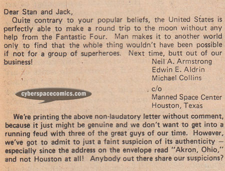 Fantastic Four letters page with Neil Armstrong