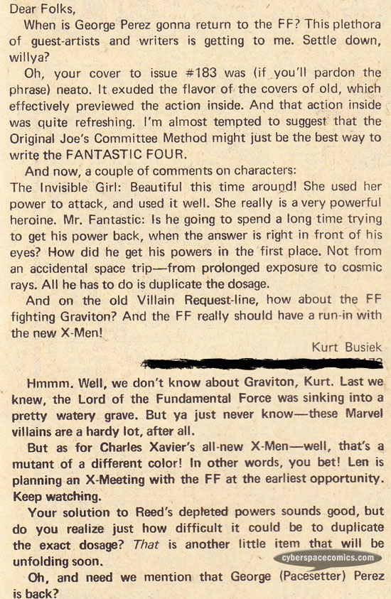 Fantastic Four letters page with Kurt Busiek