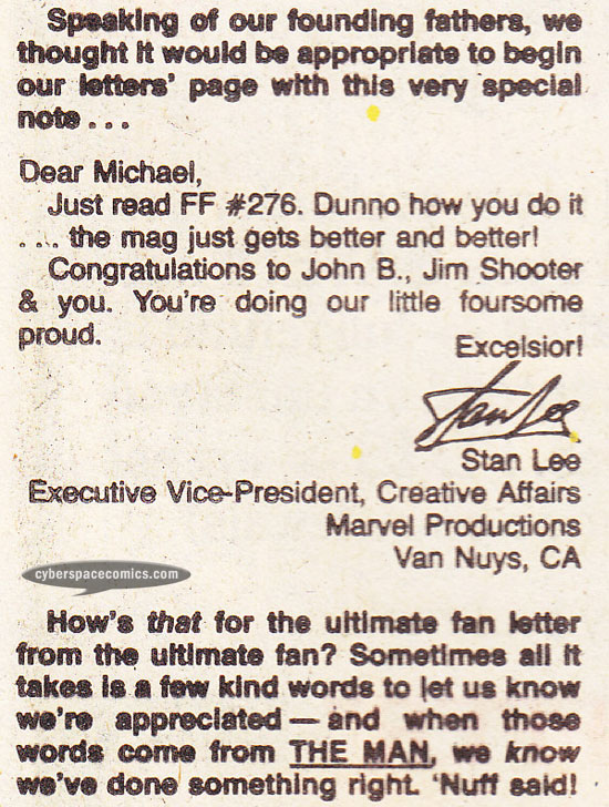Fantastic Four letters page with Stan Lee