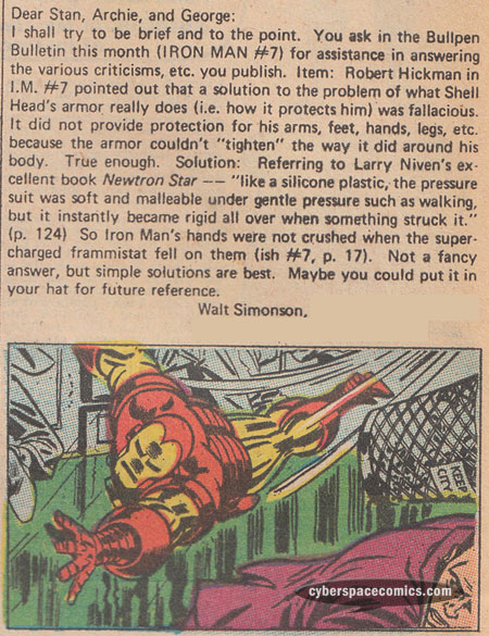 Iron Man letters page with Walter Simonson