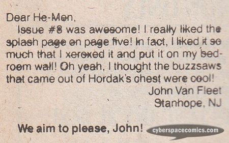 Masters of the Universe letters page with John Van Fleet