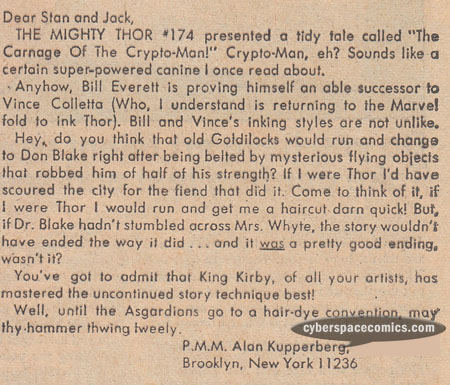 Thor letters page with Alan Kupperberg