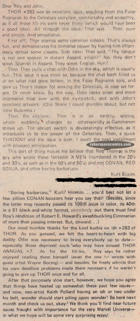 Thor letters page with Kurt Busiek