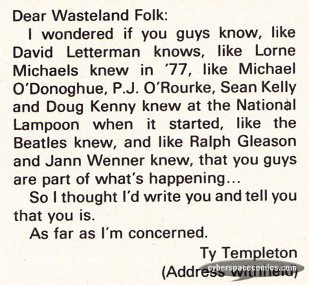 Wasteland letters page with Ty Templeton