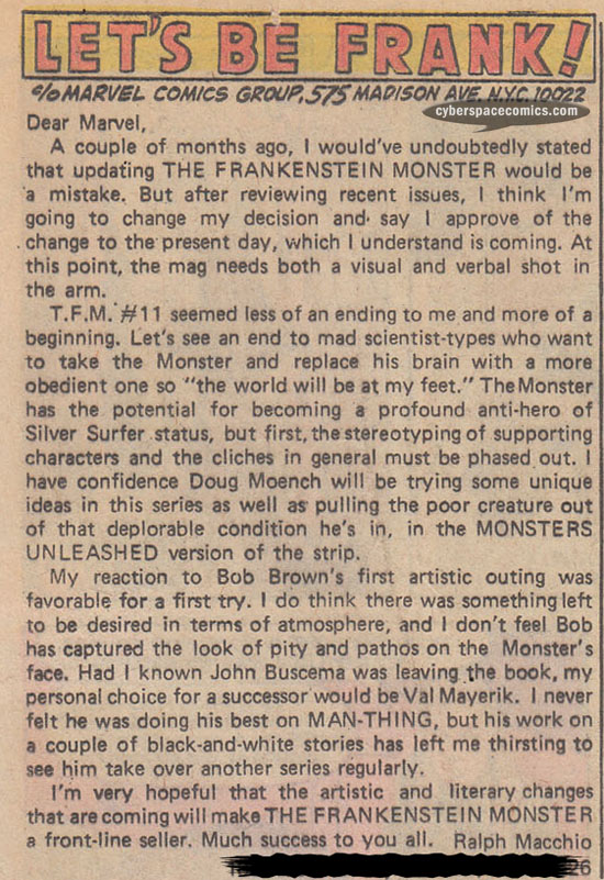 Frankenstein Monster letters page with Ralph Macchio