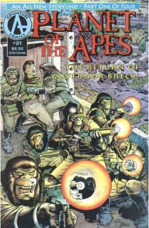 Planet of the Apes (2nd series) 21 published by Adventure with cover art by Tony Akins and Paul Mounts