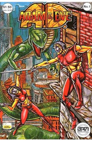 Adam and Eve A.D. 1 published by BAM with cover art by Jerry Ordway and Kevin Eastman