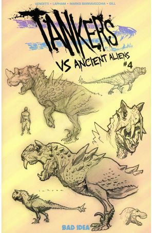Tankers vs Ancient Aliens 4D published by Bad Idea with cover art by Lewis Larrosa