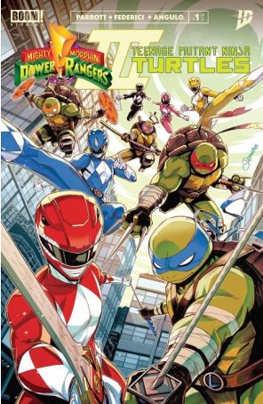 Mighty Morphin Power Rangers/Teenage Mutant Ninja Turtles III 1A published by Boom! with cover art by Alessio Zonno