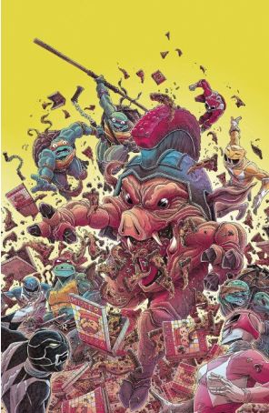 Mighty Morphin Power Rangers/Teenage Mutant Ninja Turtles III 1I published by Boom! with cover art by James Stokoe