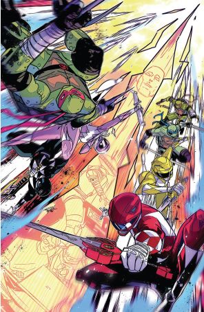 Mighty Morphin Power Rangers/Teenage Mutant Ninja Turtles III 2G published by Boom! with cover art by Eleonora Carlini