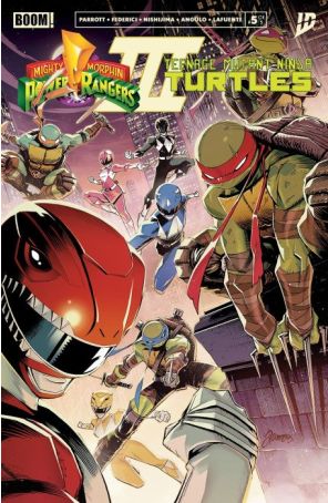 Mighty Morphin Power Rangers/Teenage Mutant Ninja Turtles III 5A published by Boom! with cover art by Alessio Zonno