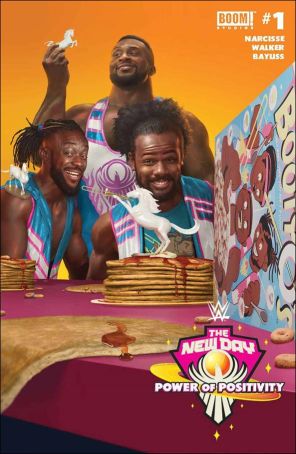 WWE: The New Day: Power of Positivity 1B published by Boom! with cover art by Rahzzah