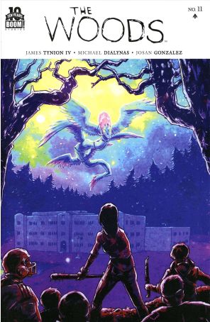 The Woods 11 published by Boom! with cover art by Michael Dialynas