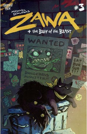 Zawa + The Belly of the Beast 3A published by Boom! with cover art by Michael Dialynas