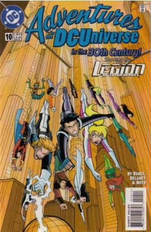 Adventures in the DC Universe 10 published by DC with cover art by John Delaney