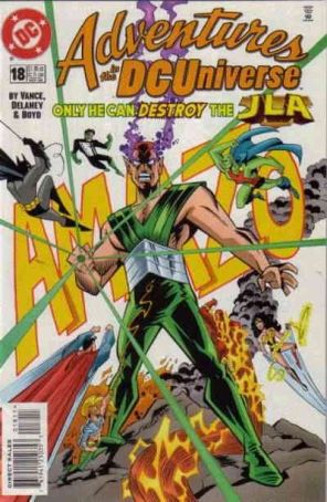 Adventures in the DC Universe 18 published by DC with cover art by John Delaney