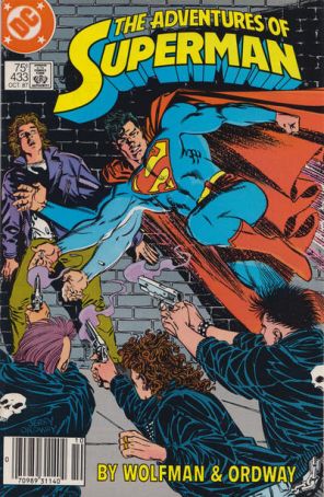Adventures of Superman 433 (Newsstand) published by DC with cover art by Jerry Ordway