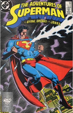 Adventures of Superman 440 published by DC with cover art by Dave Gibbons