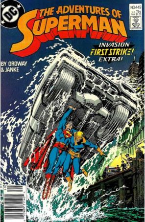 Adventures of Superman 449 (Newsstand) published by DC with cover art by Jerry Ordway