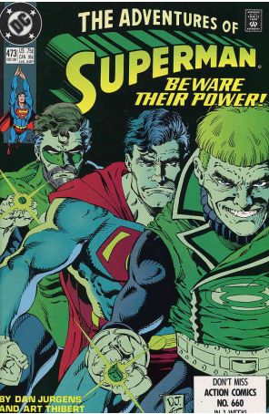 Adventures of Superman 473 published by DC with cover art by Dan Jurgens