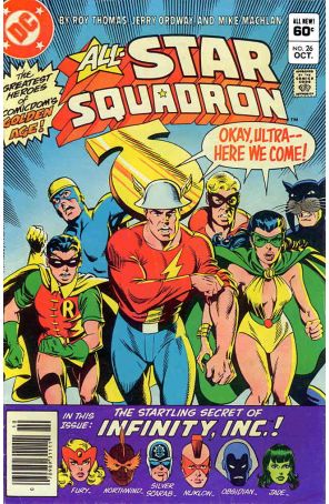 All-Star Squadron 26 (Newsstand) published by DC with cover art by Mike Machlan and Jerry Ordway