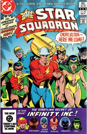 All-Star Squadron 26 published by DC with cover art by Mike Machlan and Jerry Ordway