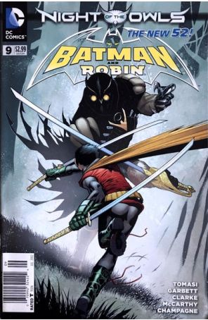Batman and Robin (2nd Series) 9 (Newsstand) published by DC with cover art by Patrick Gleason