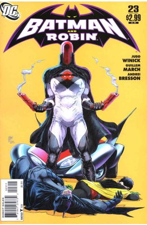 Batman and Robin 23 published by DC with cover art by Guillem March
