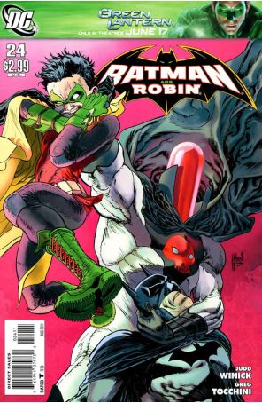 Batman and Robin 24 published by DC with cover art by Guillem March
