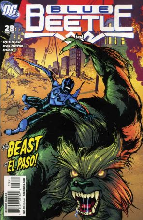 Blue Beetle (4th Series) 28 published by DC with cover art by Rafael Albuquerque