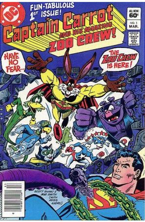 Captain Carrot and His Amazing Zoo Crew 1 (Newsstand) published by DC with cover art by Scott Shaw! and Ross Andru