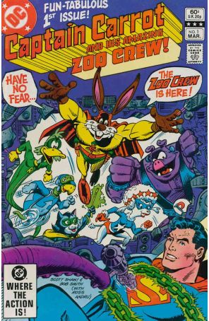 Captain Carrot and His Amazing Zoo Crew 1 published by DC with cover art by Scott Shaw! and Ross Andru