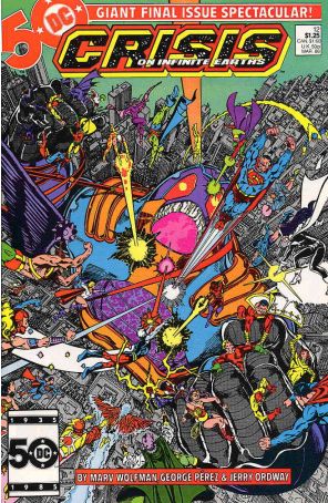 Crisis on Infinite Earths 12 published by DC with cover art by George Pérez