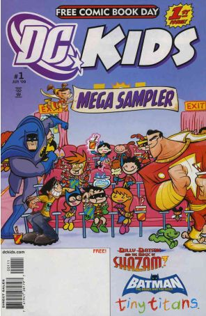 DC Kids Mega Sampler 1 published by DC with cover art by Mike Kunkel, Phil Moy, and Art Baltazar