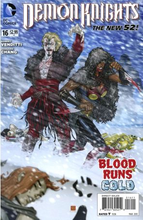 Demon Knights 16 published by DC with cover art by Bernard Chang