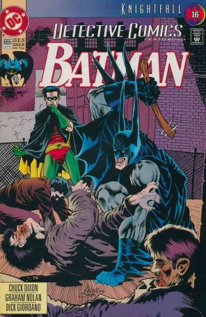 Detective Comics 665 published by DC with cover art by Kelley Jones