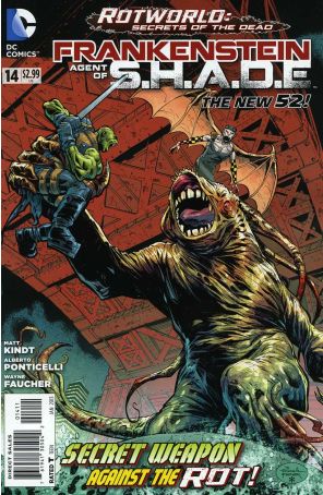 Frankenstein, Agent of S.H.A.D.E. 14 published by DC with cover art by Alberto Ponticelli