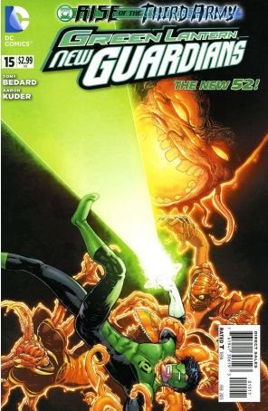 Green Lantern: New Guardians 15 published by DC with cover art by Aaron Kuder