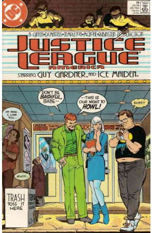Justice League America 28 published by DC with cover art by Kevin Maguire