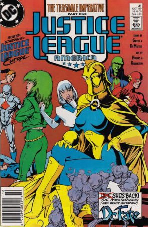Justice League America 31 (Newsstand) published by DC with cover art by Adam Hughes