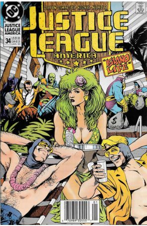 Justice League America 34 (Newsstand) published by DC with cover art by Adam Hughes