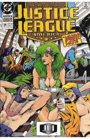 Justice League America 34 published by DC with cover art by Adam Hughes