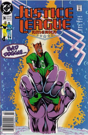 Justice League America 36 (Newsstand) published by DC with cover art by Adam Hughes