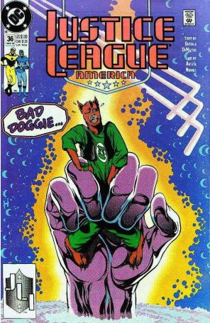 Justice League America 36 published by DC with cover art by Adam Hughes