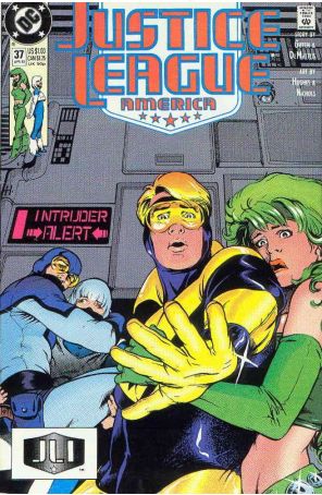 Justice League America 37 (2nd) published by DC with cover art by Adam Hughes