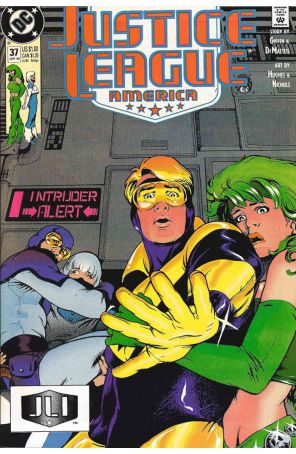 Justice League America 37 published by DC with cover art by Adam Hughes